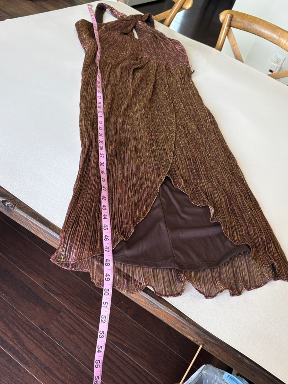 NWT Adrianna Papell Halter Crinkle Metallic Dress in Copper Cocktail Size 10 - Picture 9 of 12